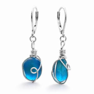 Handmade Sea Glass Wire Wrap Drop Earrings