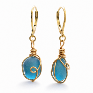 Sea glass wire warp earrings gold